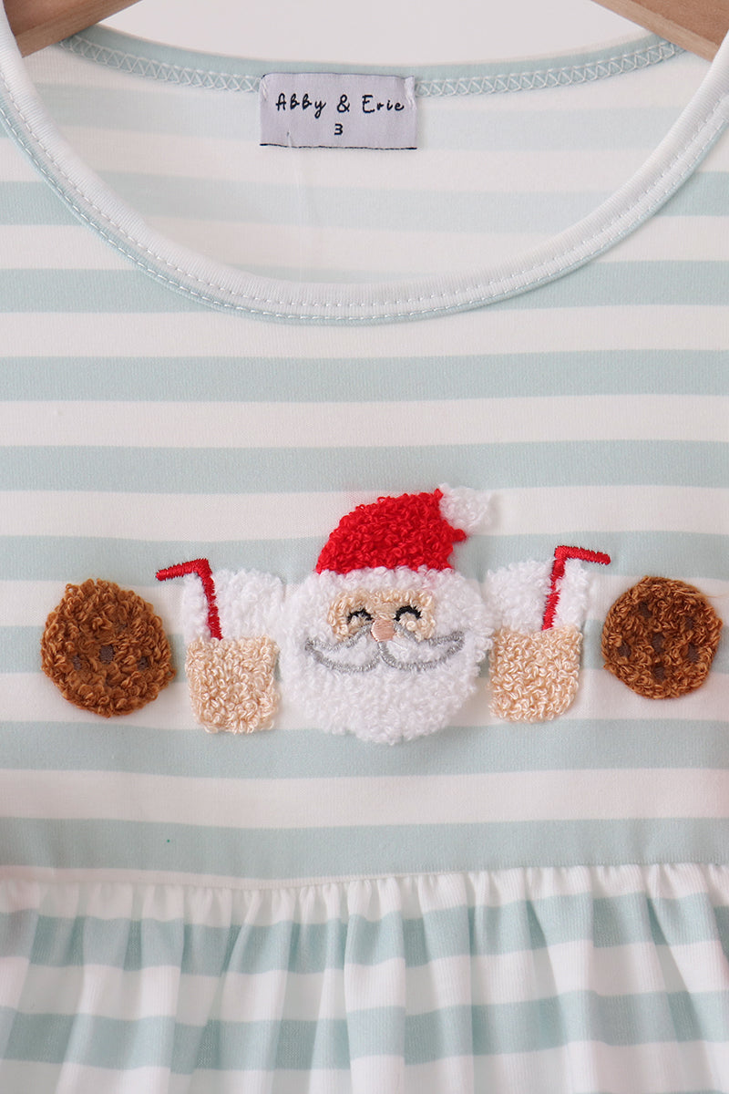 Gray stripe santa french knot ruffle dress - Aaria Tees Aaria Tees