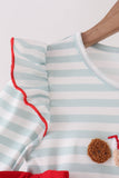 Gray stripe santa french knot ruffle dress - Aaria Tees Aaria Tees