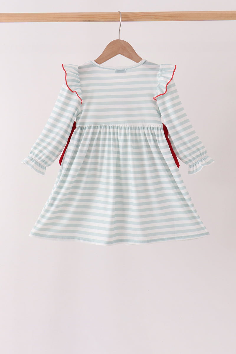 Gray stripe santa french knot ruffle dress - Aaria Tees Aaria Tees