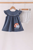 Navy football bow french knot bloomer set Aaria Tees