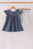 Navy football bow french knot bloomer set Aaria Tees