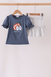 Navy football bow french knot skorts set Aaria Tees