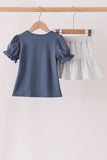 Navy football bow french knot skorts set Aaria Tees
