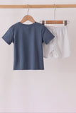 Navy football bow french knot shorts set Aaria Tees