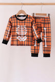 Orange skeleton plaid pants set Aaria Tees