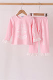 Pink skeleton print ruffle pants set - Aaria Tees Aaria Tees