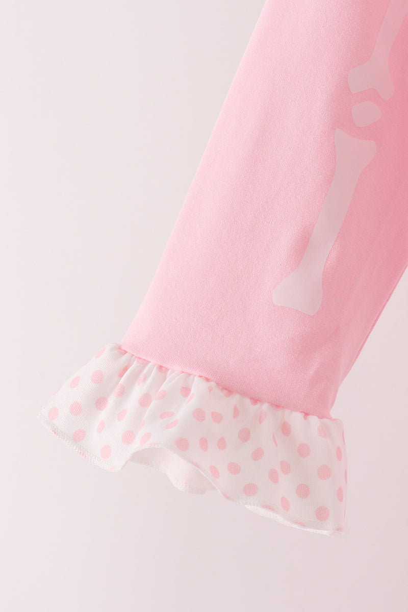 Pink skeleton print ruffle pants set - Aaria Tees Aaria Tees