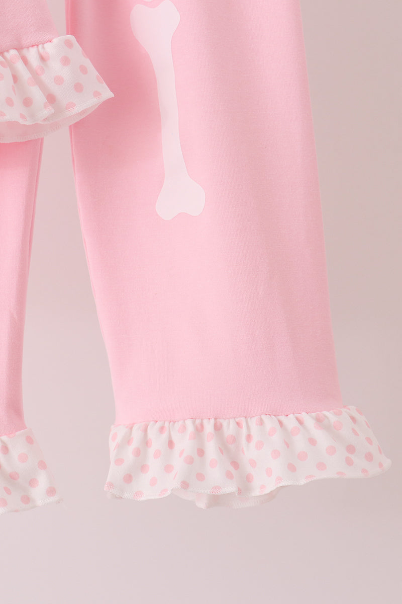 Pink skeleton print ruffle pants set - Aaria Tees Aaria Tees