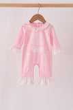 Pink skeleton print ruffle romper Aaria Tees