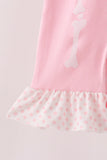 Pink skeleton print ruffle romper Aaria Tees