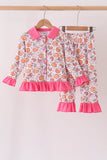 Pink milk cookie bamboo ruffle pajama set Aaria Tees