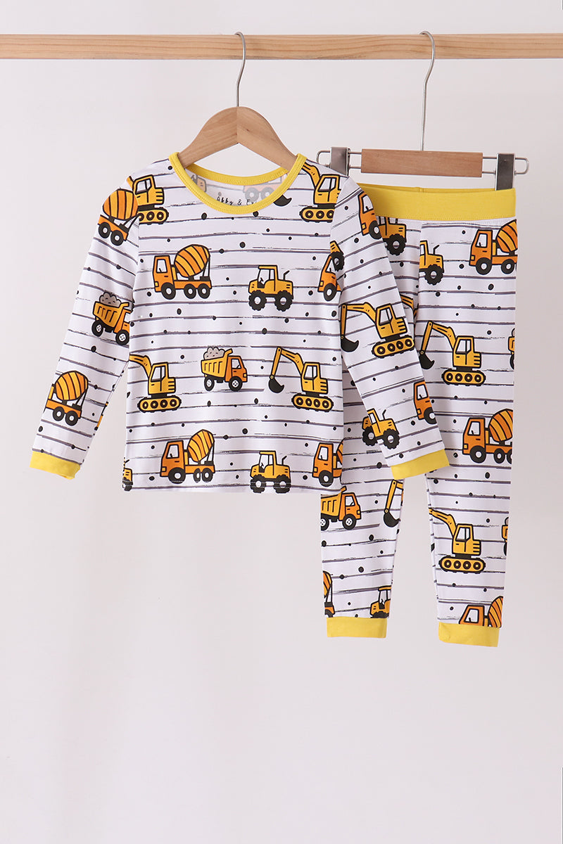 Yellow Construction Trucks Bamboo Pajama Set - Aaria Tees Aaria Tees