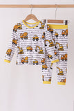 Yellow Construction Trucks Bamboo Pajama Set - Aaria Tees Aaria Tees