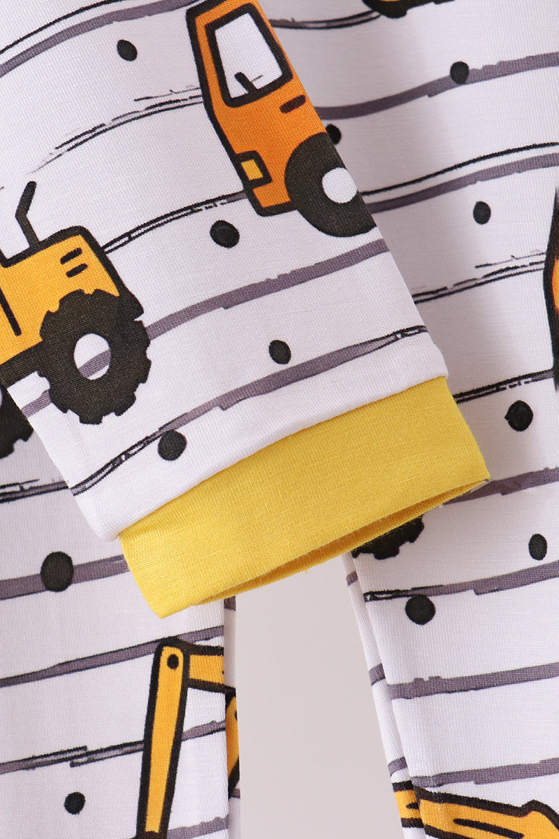 Yellow Construction Trucks Bamboo Pajama Set - Aaria Tees Aaria Tees