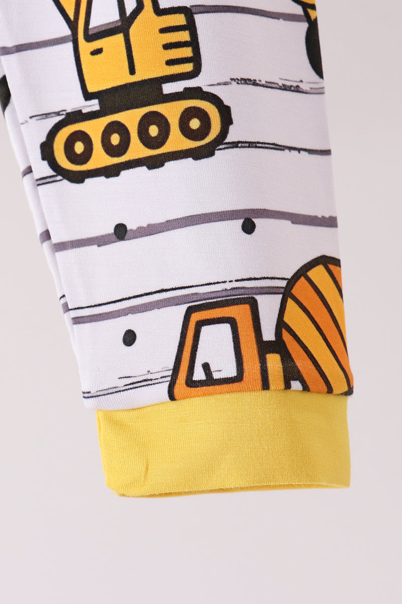 Yellow Construction Trucks Bamboo Pajama Set - Aaria Tees Aaria Tees