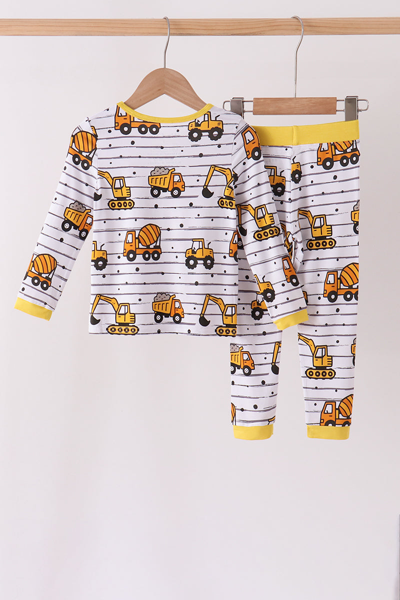 Yellow Construction Trucks Bamboo Pajama Set - Aaria Tees Aaria Tees