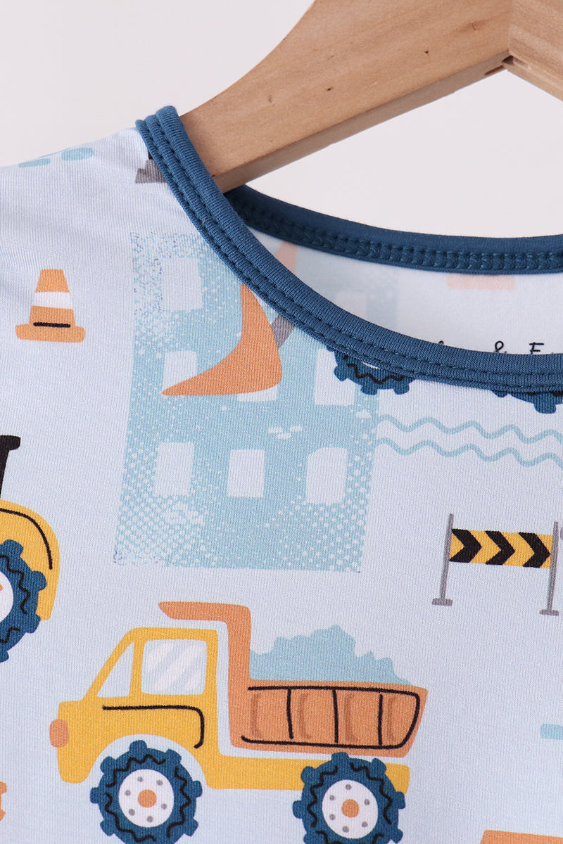 Blue Construction Trucks Bamboo Pajama Set - Aaria Tees Aaria Tees