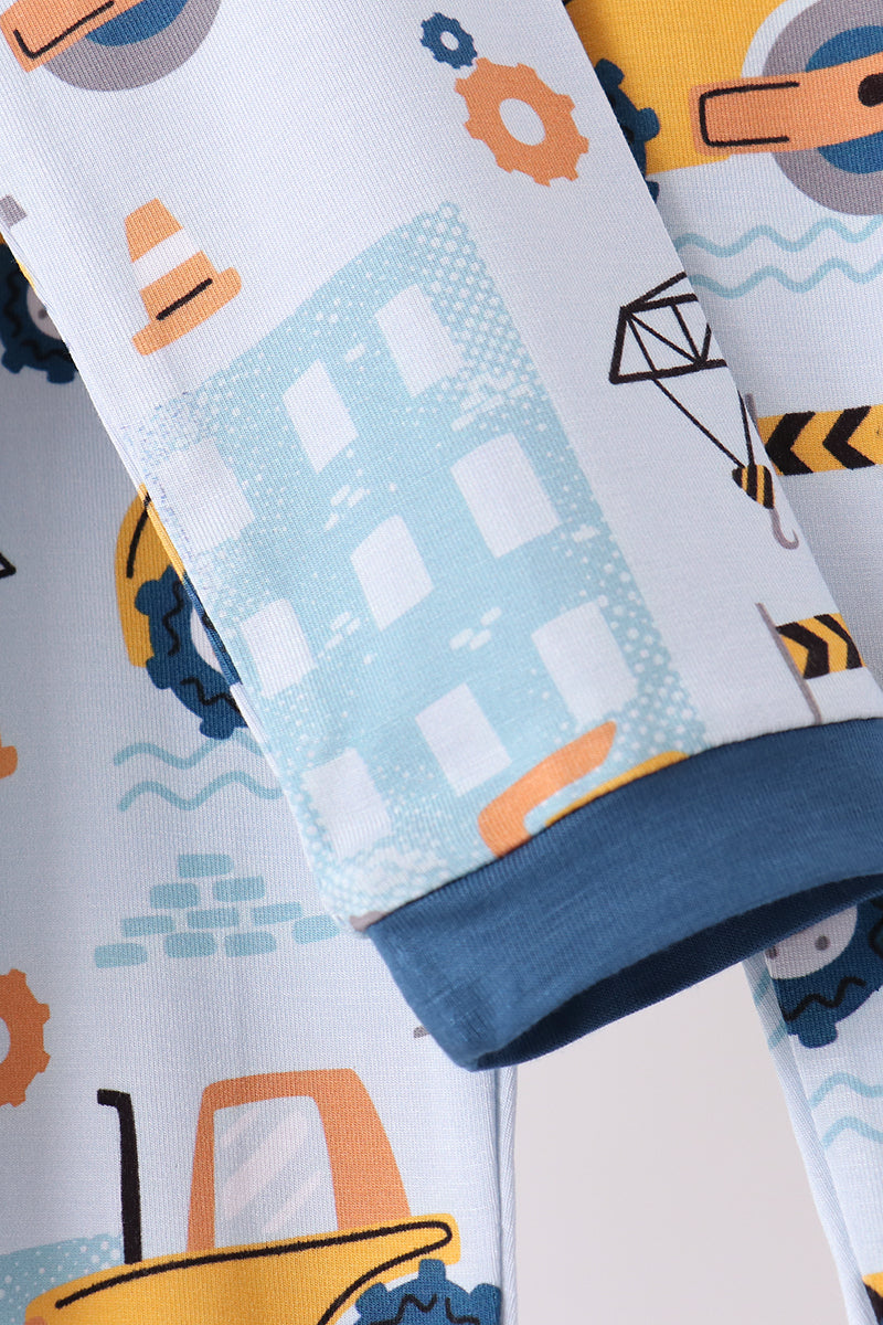Blue Construction Trucks Bamboo Pajama Set - Aaria Tees Aaria Tees