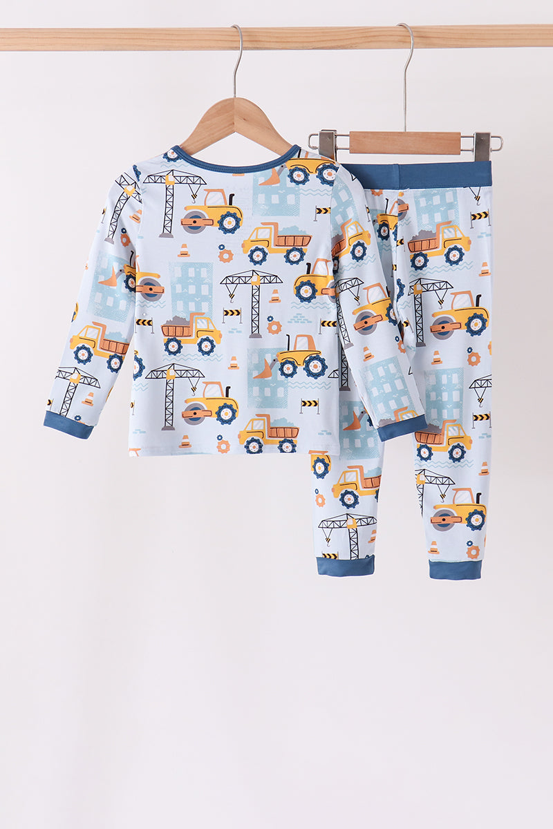 Blue Construction Trucks Bamboo Pajama Set - Aaria Tees Aaria Tees
