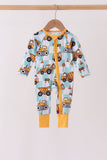 Yellow construction trucks bamboo romper - Aaria Tees Aaria Tees