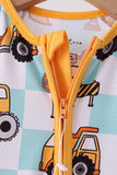 Yellow construction trucks bamboo romper - Aaria Tees Aaria Tees