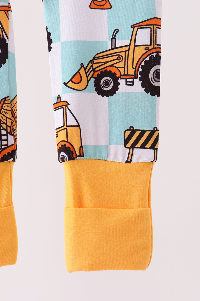 Yellow construction trucks bamboo romper - Aaria Tees Aaria Tees