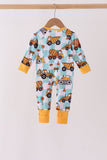 Yellow construction trucks bamboo romper - Aaria Tees Aaria Tees