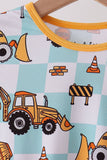 Yellow construction trucks bamboo pajama set - Aaria Tees Aaria Tees