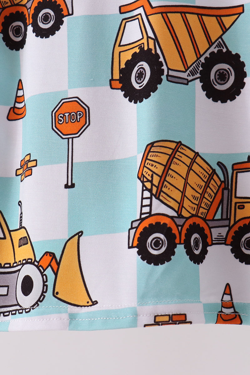 Yellow construction trucks bamboo pajama set - Aaria Tees Aaria Tees