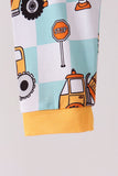 Yellow construction trucks bamboo pajama set - Aaria Tees Aaria Tees