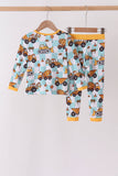 Yellow construction trucks bamboo pajama set - Aaria Tees Aaria Tees