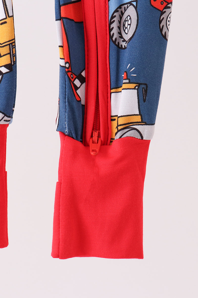 Navy tractor print bamboo romper - Aaria Tees Aaria Tees