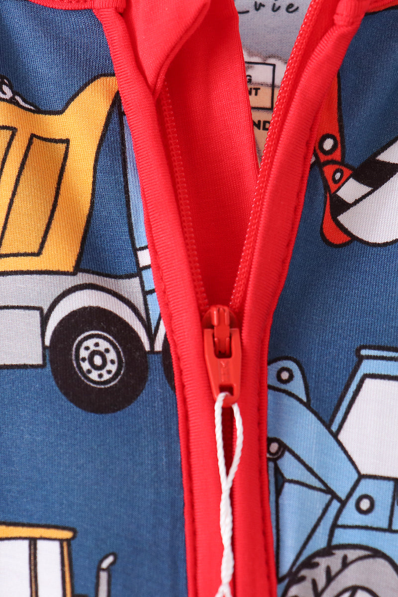 Navy tractor print bamboo romper - Aaria Tees Aaria Tees