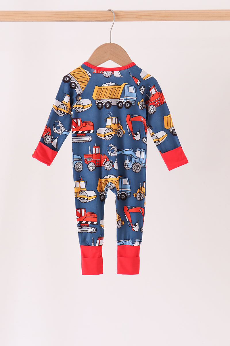 Navy tractor print bamboo romper - Aaria Tees Aaria Tees