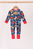 Navy tractor print bamboo romper - Aaria Tees Aaria Tees