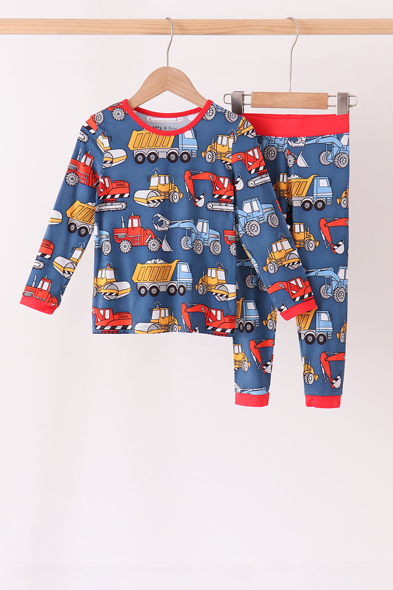 Navy tractor print bamboo pajama set - Aaria Tees