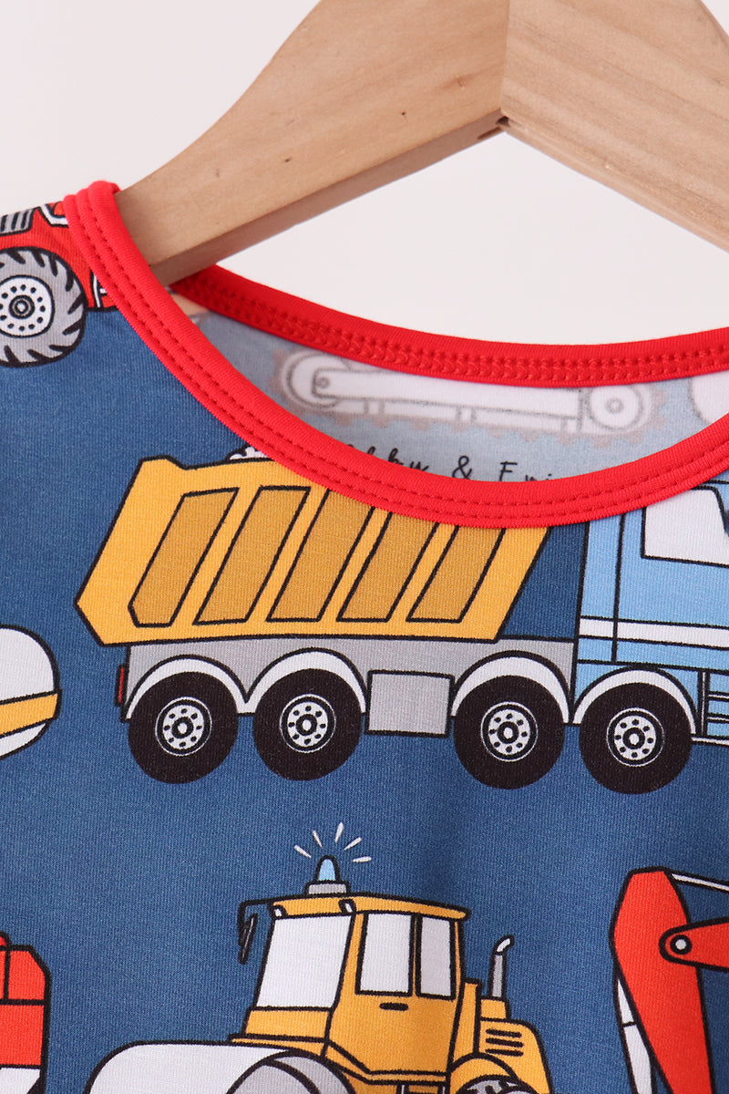 Navy tractor print bamboo pajama set - Aaria Tees Aaria Tees