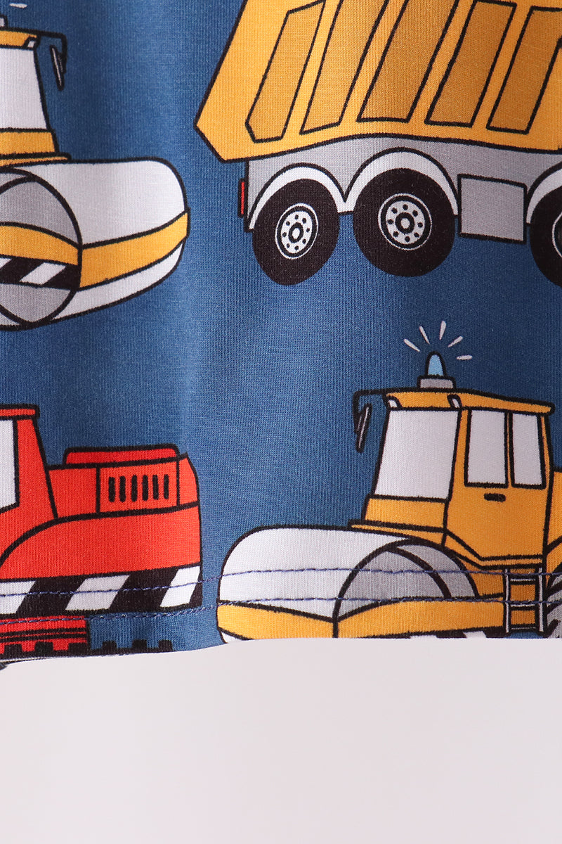 Navy tractor print bamboo pajama set - Aaria Tees Aaria Tees