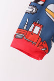 Navy tractor print bamboo pajama set - Aaria Tees Aaria Tees