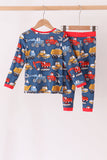 Navy tractor print bamboo pajama set - Aaria Tees Aaria Tees
