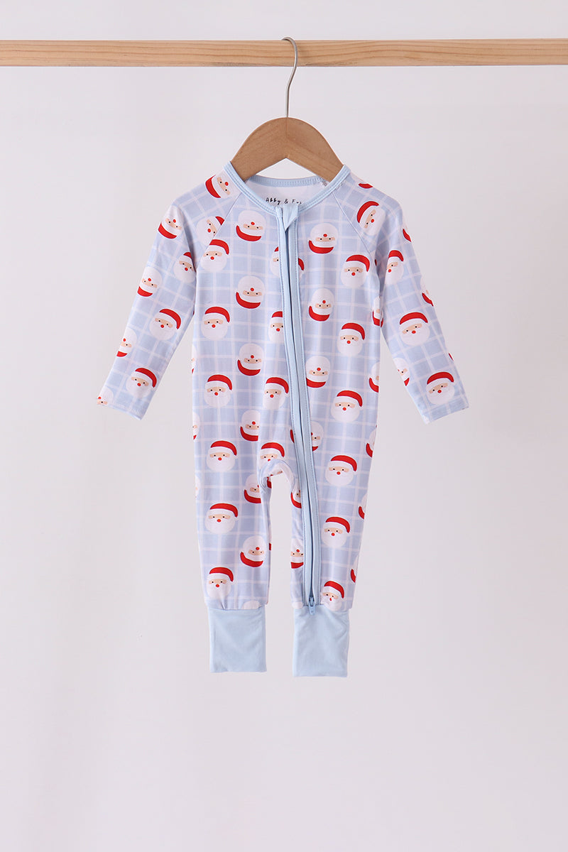 Blue Santa Claus Zip Bamboo Romper - Aaria Tees