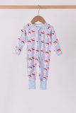 Blue Santa Claus Zip Bamboo Romper - Aaria Tees Aaria Tees