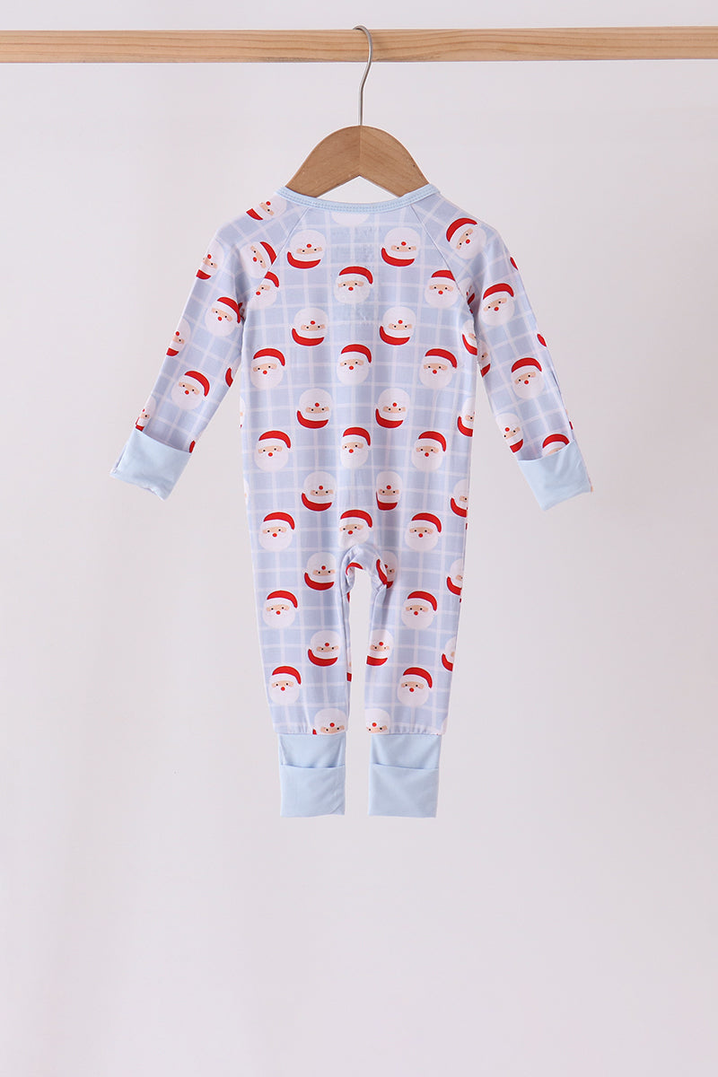Blue Santa Claus Zip Bamboo Romper - Aaria Tees Aaria Tees