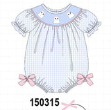 Blue ghost embroidery gingham bubble Aaria Tees
