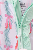 Green bow christmas tree bamboo zipper romper Aaria Tees
