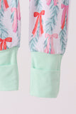 Green bow christmas tree bamboo zipper romper Aaria Tees