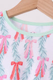 Green bow christmas tree bamboo pants set Aaria Tees