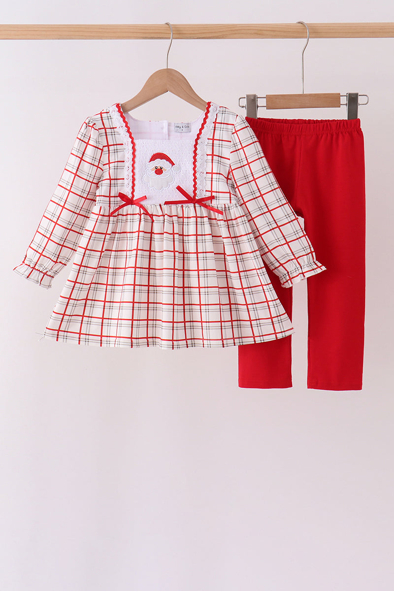 Red Plaid Santa Smocked Bow Pants Set - Aaria Tees Aaria Tees