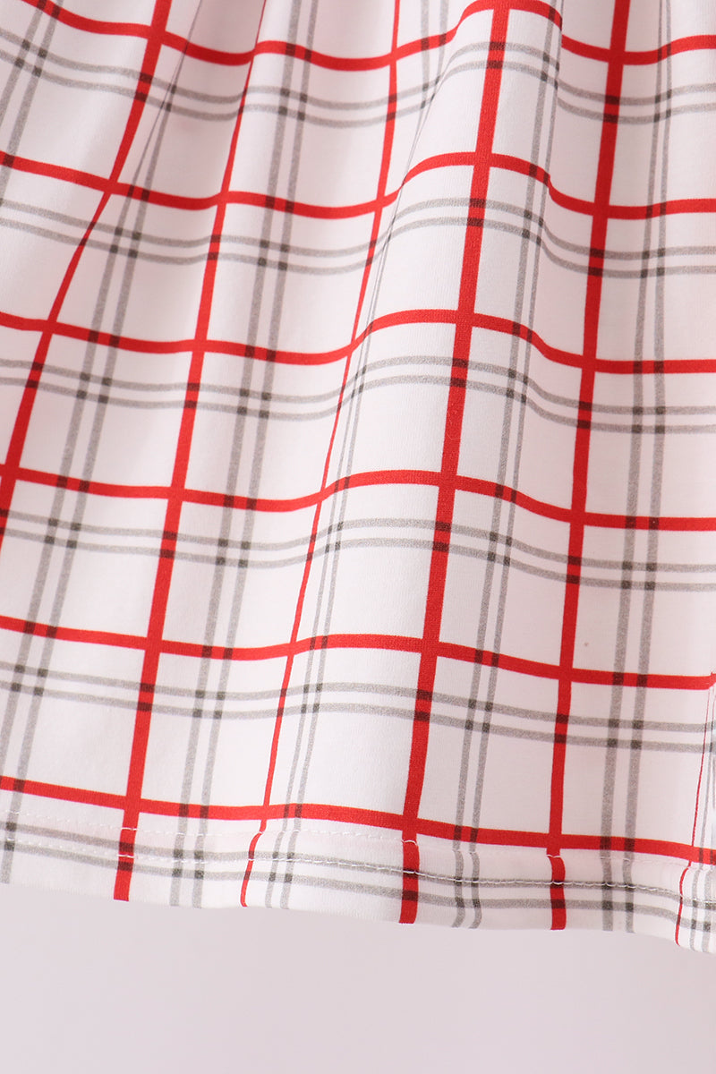 Red Plaid Santa Smocked Bow Pants Set - Aaria Tees Aaria Tees