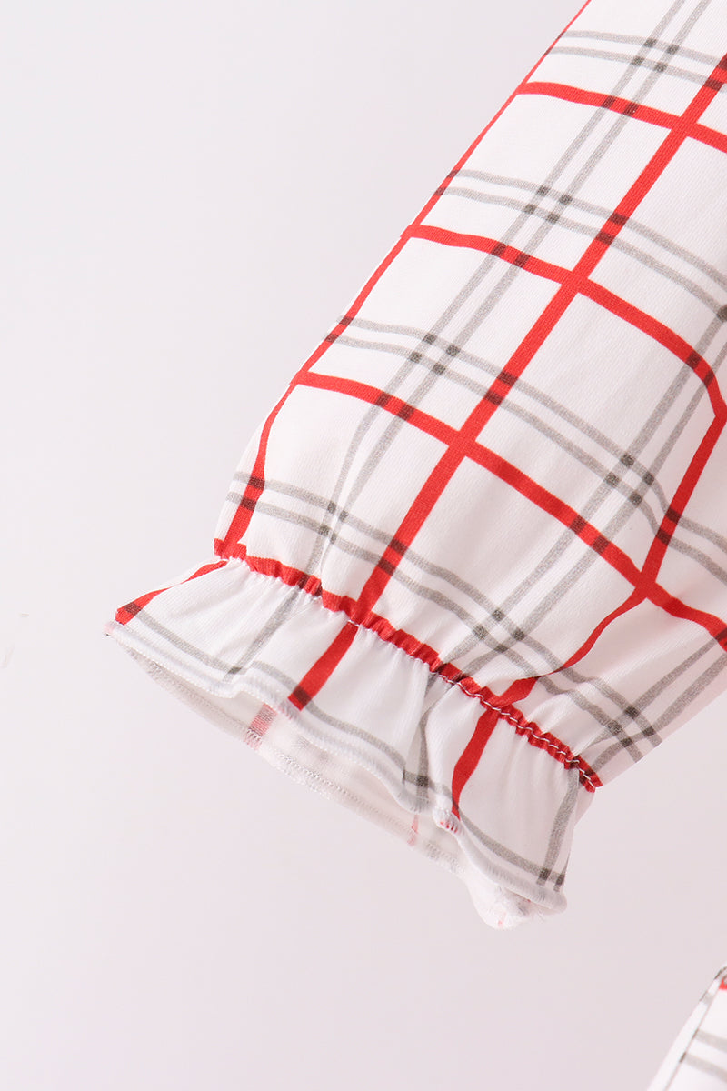 Red Plaid Santa Smocked Bow Pants Set - Aaria Tees Aaria Tees